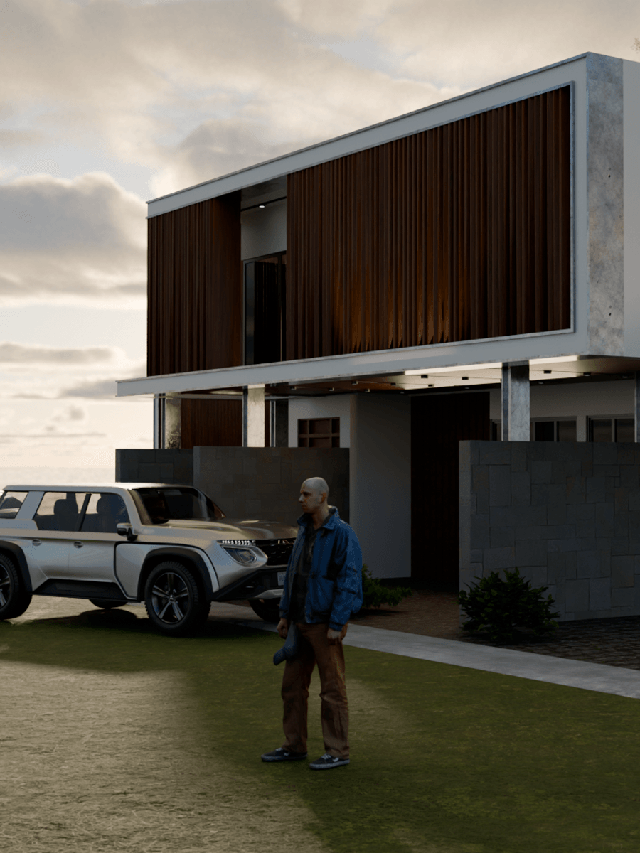Modern house with glass facade and rooftop garden